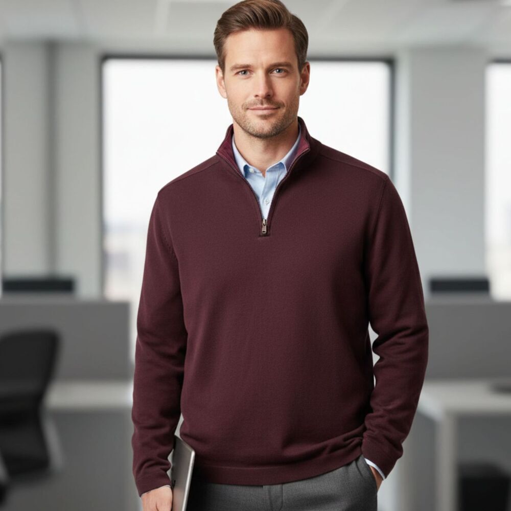 Bonobos Quarter Zip Pullover Mens XL Burgundy Maroon Office Cotton Preppy Slim